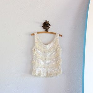 1960s Cream Iridescent Sequence Top